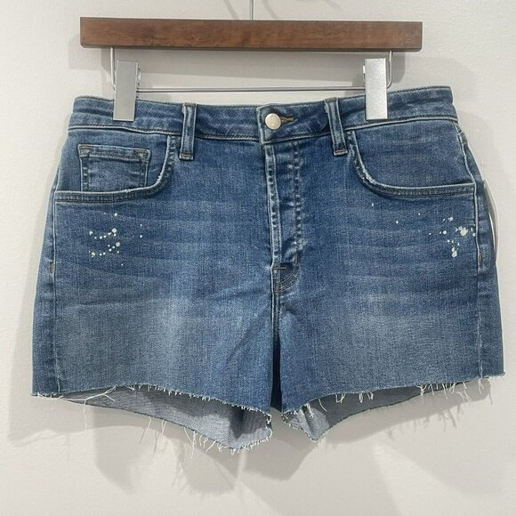 NWT J Brand Gracie High Rise Button Fly Distressed Blue Denim Jean Shorts Sz 28